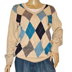 Bass Heritage Collection Argyle Cotton Sweater Beige Blue Large